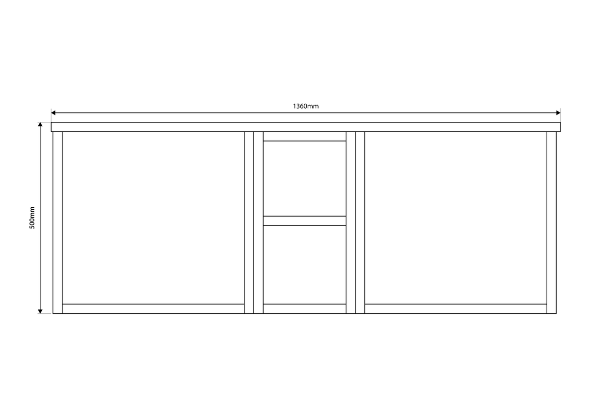 Scudo Alfie 1400mm Wall Hung Vanity Unit With Open Storage, Worktop & 2 Basins