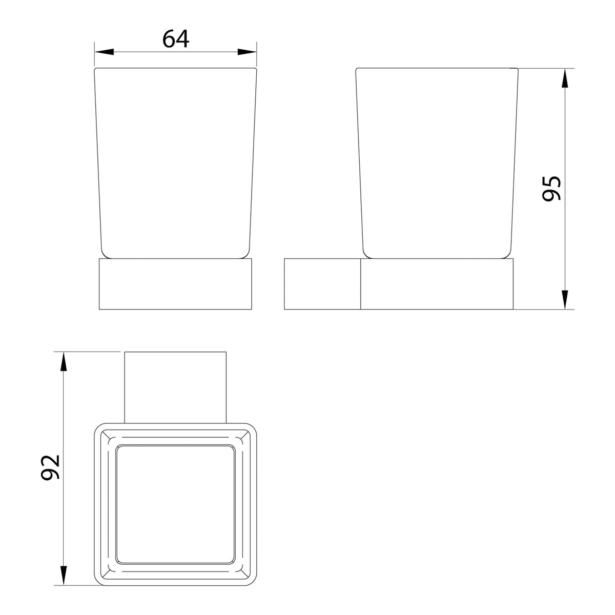 Scudo Alpha Tumbler Holder - Chrome - technical drawing with dimensions
