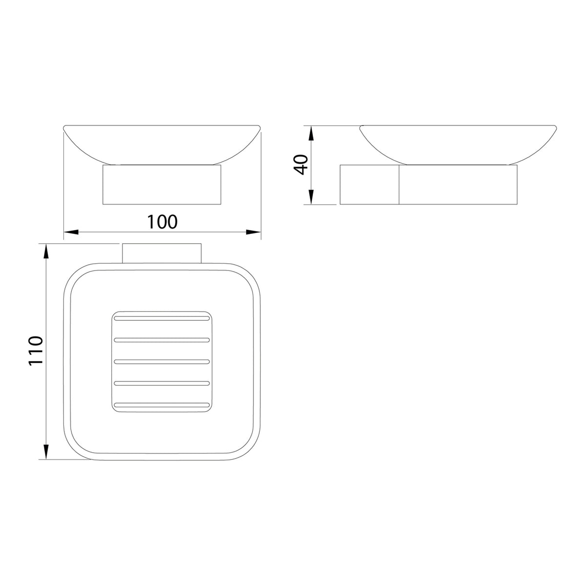 Scudo Alpha Soap Dish Holder - Chrome - technical drawing with dimensions