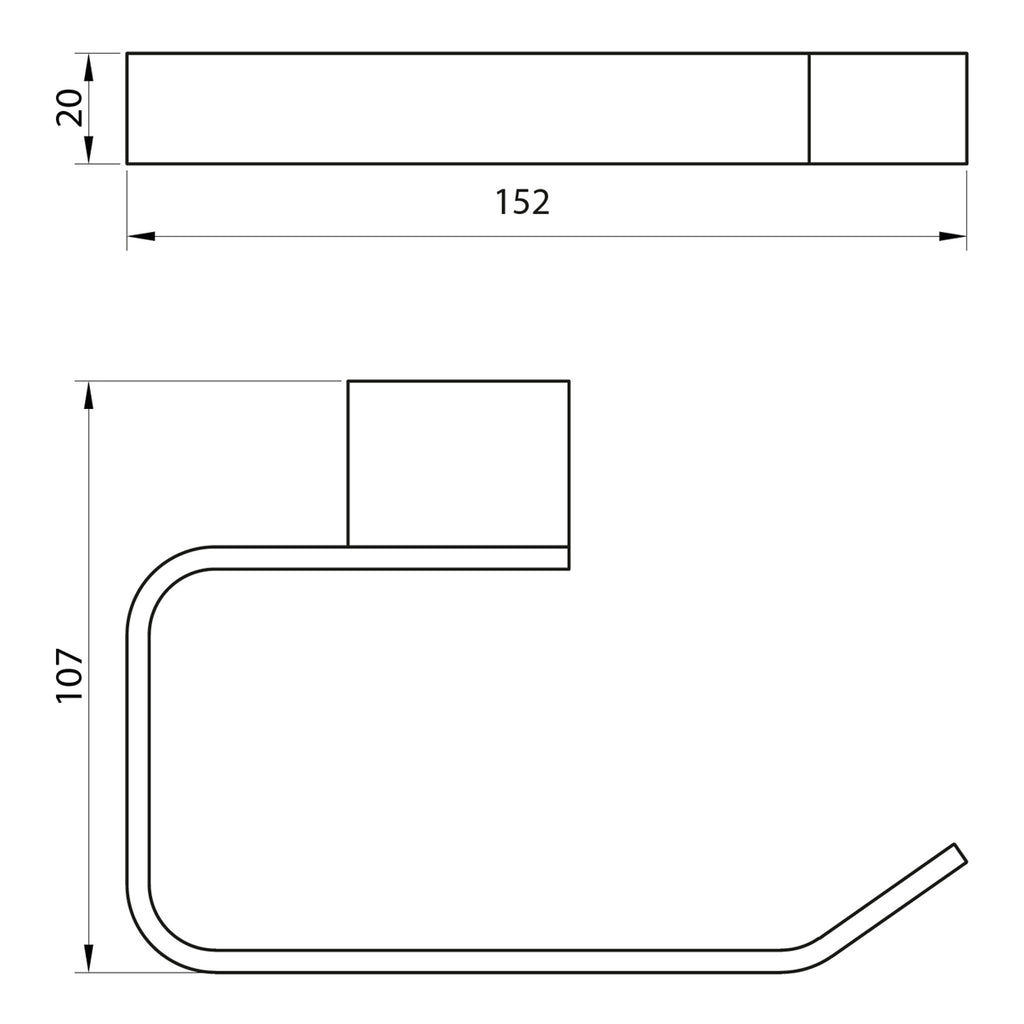Scudo Alpha Paper Holder - Chrome - technical drawing with dimensions