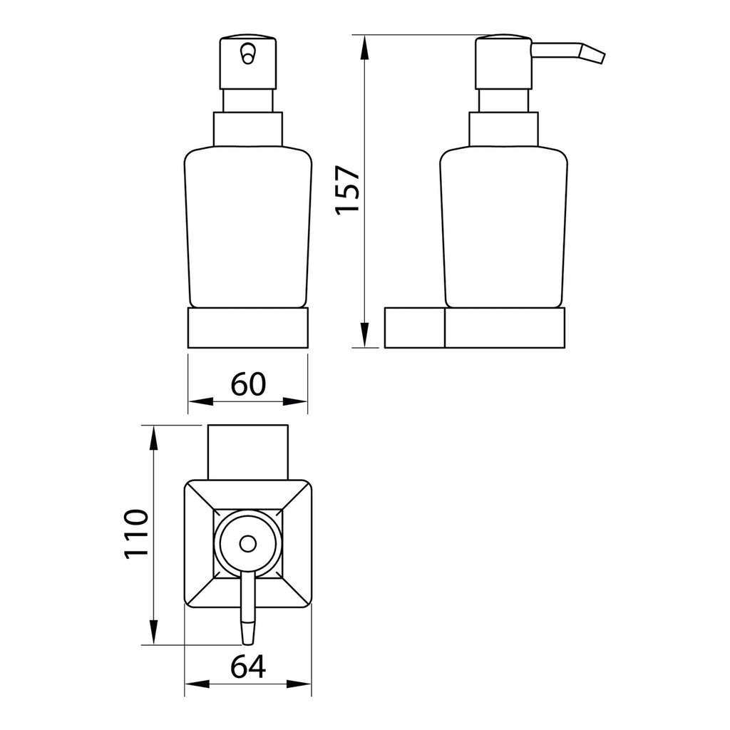 Scudo Alpha Soap Dispenser - Chrome - technical drawing with dimensions