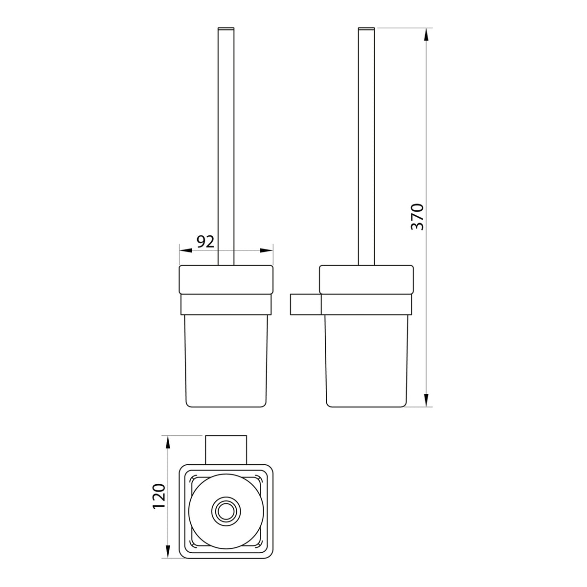 Scudo Alpha Toilet Brush Set - Chrome - technical drawing with dimensions