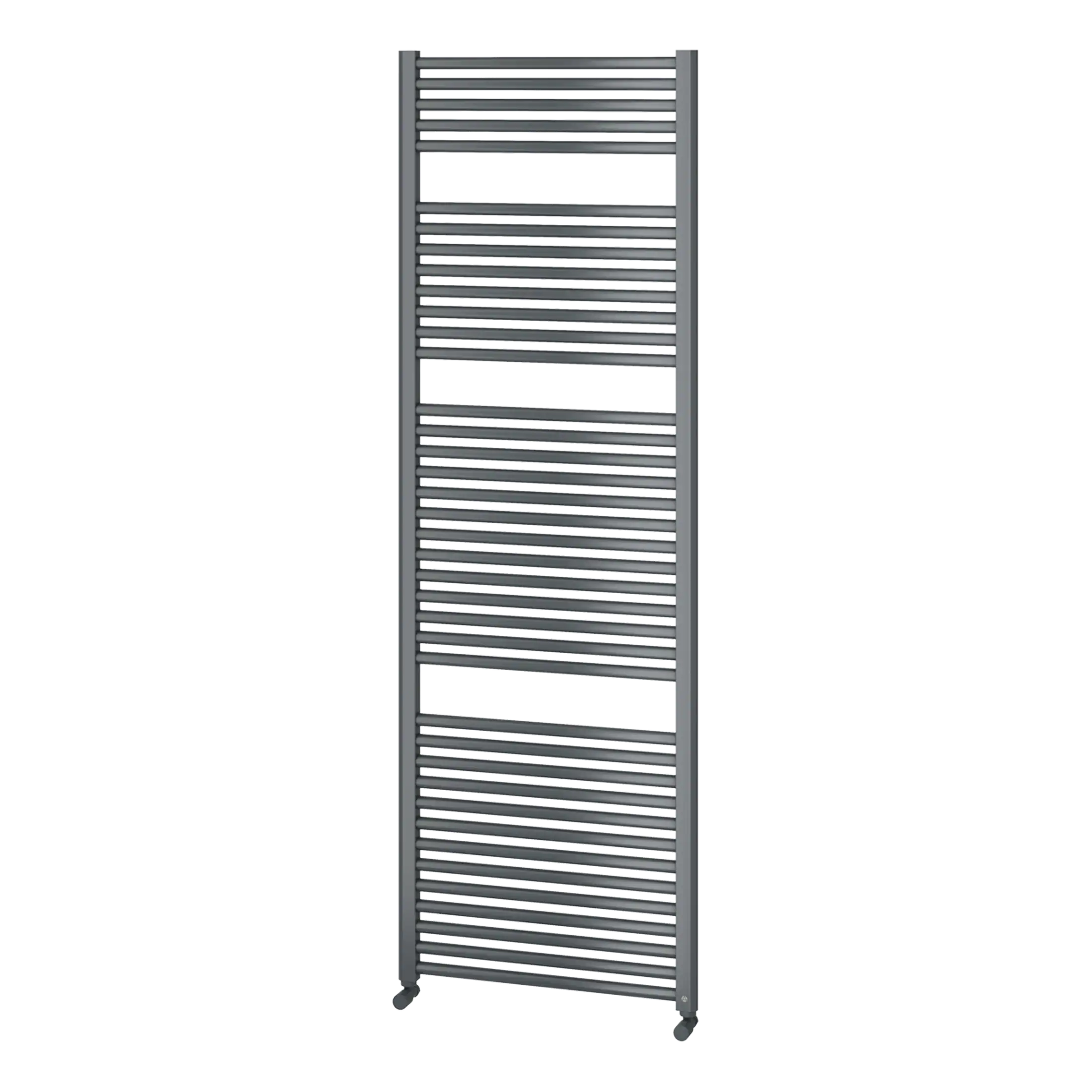 Industrial heated towel rail in modern grey finish, ideal for luxurious bathroom heating and drying towels. Perfect for enhancing contemporary bathroom decor.