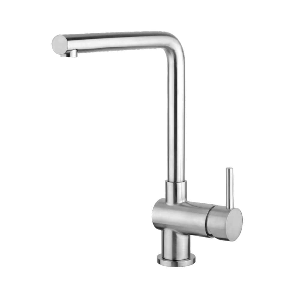 Sleek stainless steel kitchen sink tap with modern design, pull-out spout, and single lever control, ideal for contemporary bathroom or kitchen renovations.