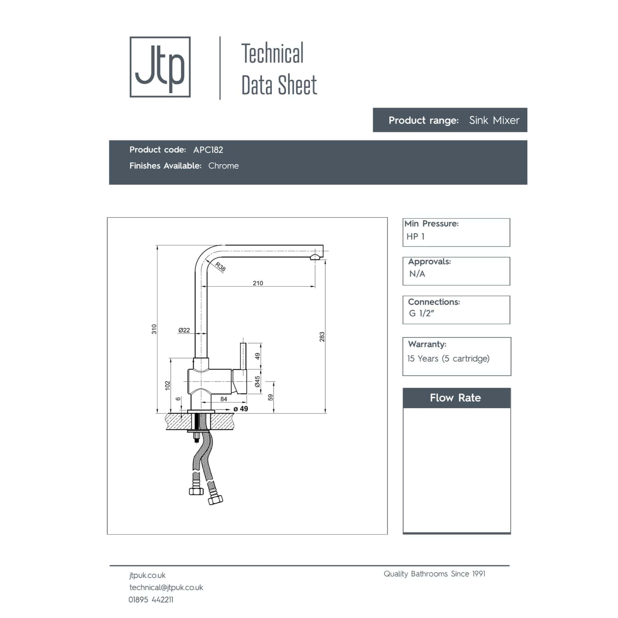 Sleek chrome sink mixer faucet with measurement details, designed for modern bathrooms. Features include a 210mm spout reach, 49mm height, and G 1/2" connection for easy installation.