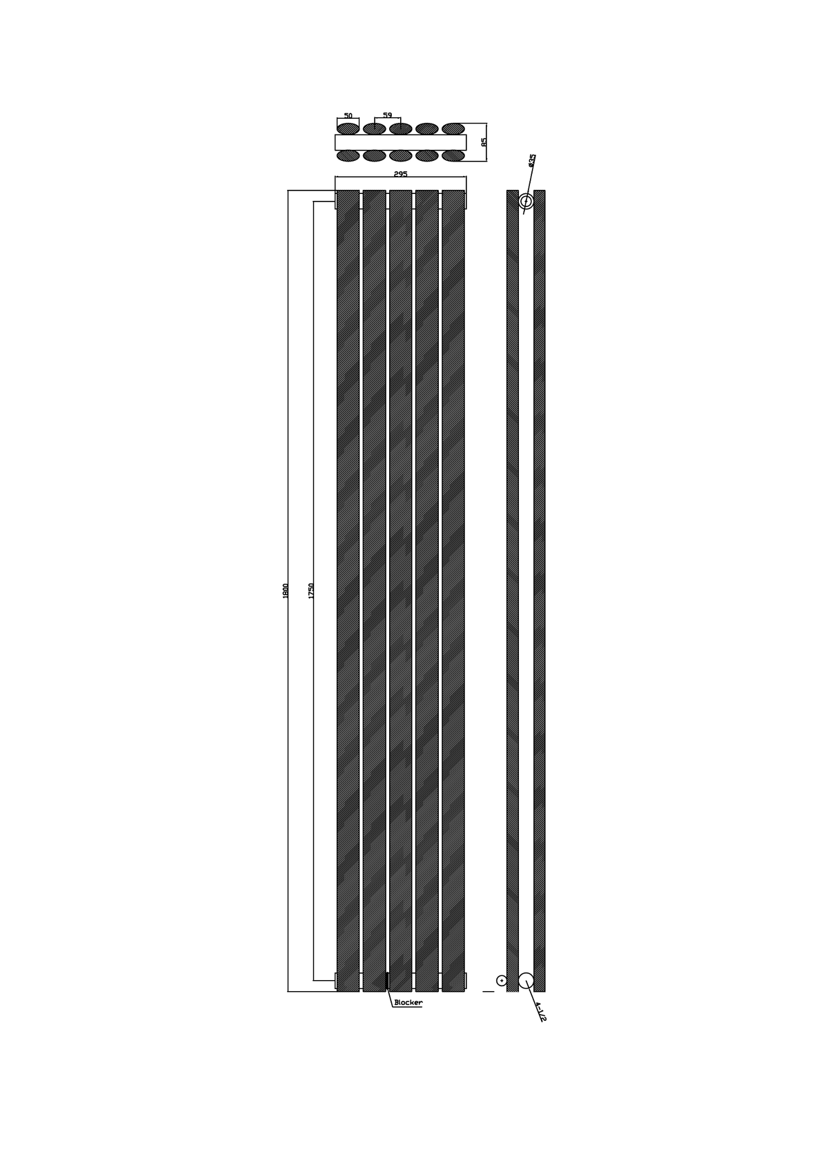Scudo Apex Vertical Anthracite Double Designer Radiator - technical drawing with dimensions