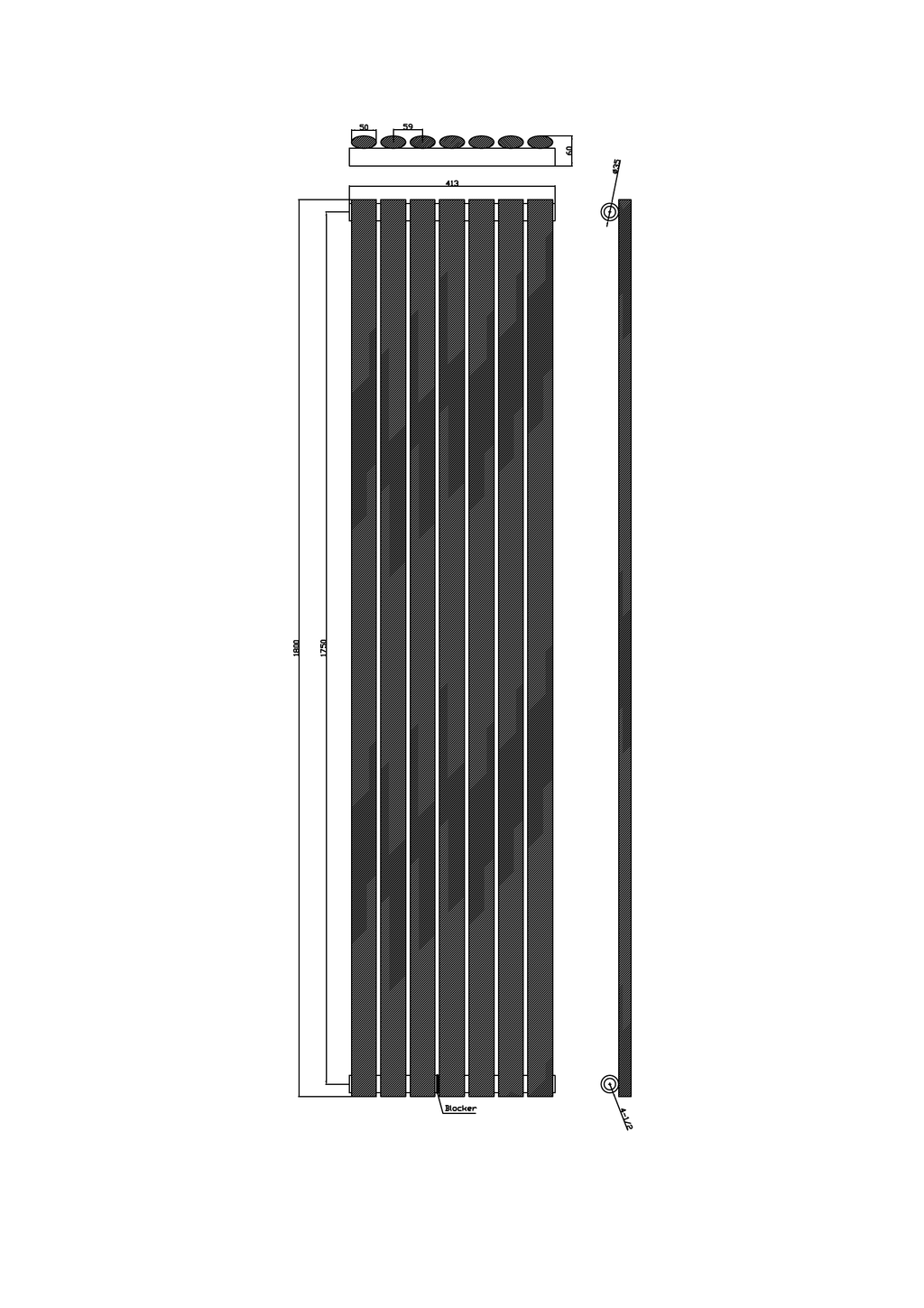 Scudo Apex Vertical White Designer Radiator - technical drawing with dimensions