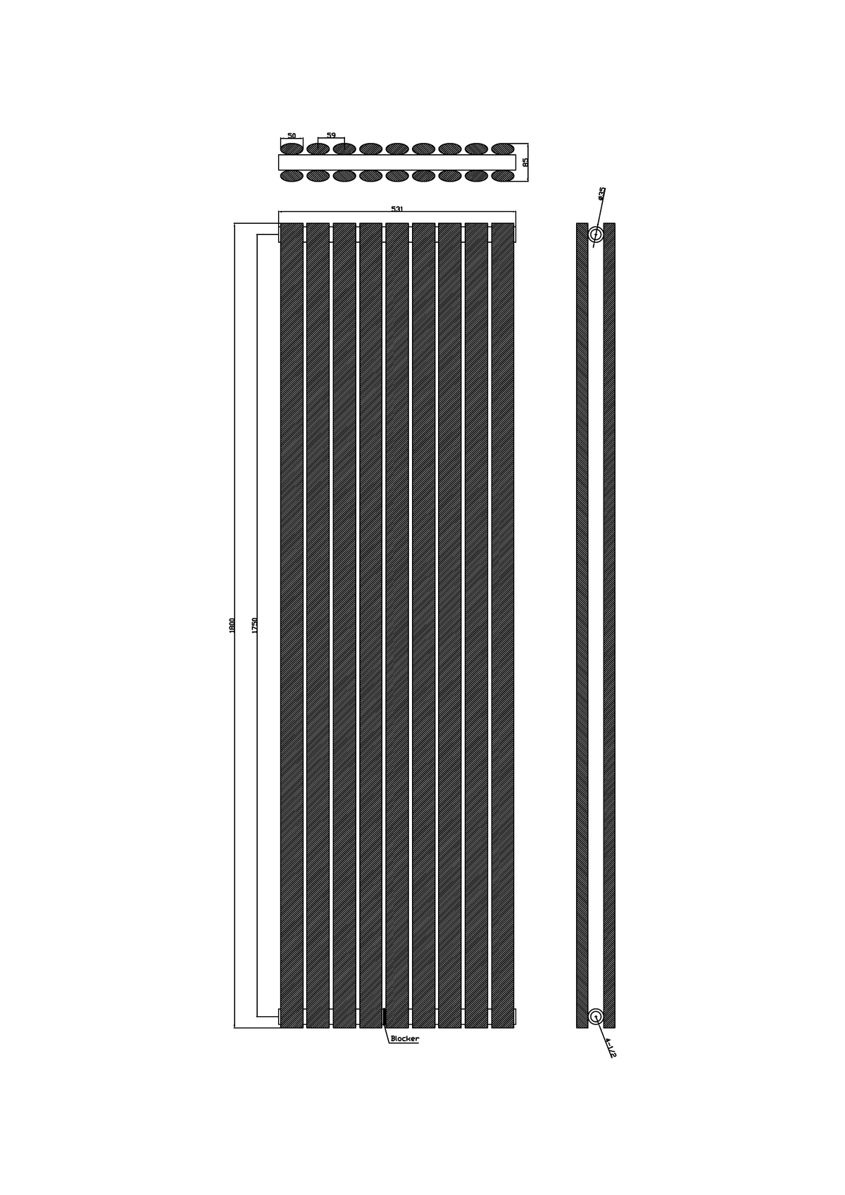 Scudo Apex Vertical White Double Designer Radiator - technical drawing with dimensions