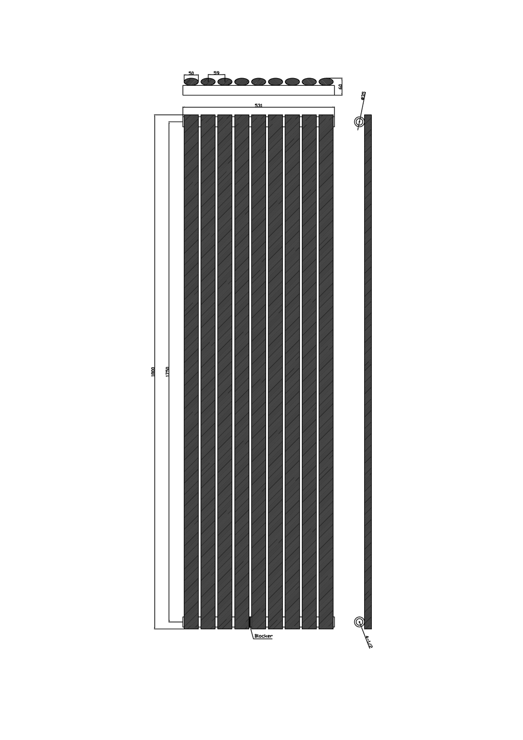 Scudo Apex Vertical Anthracite Designer Radiator - technical drawing with dimensions