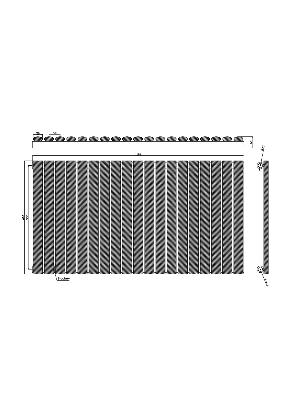 Scudo Apex Horizontal White Designer Radiator - technical drawing with dimensions
