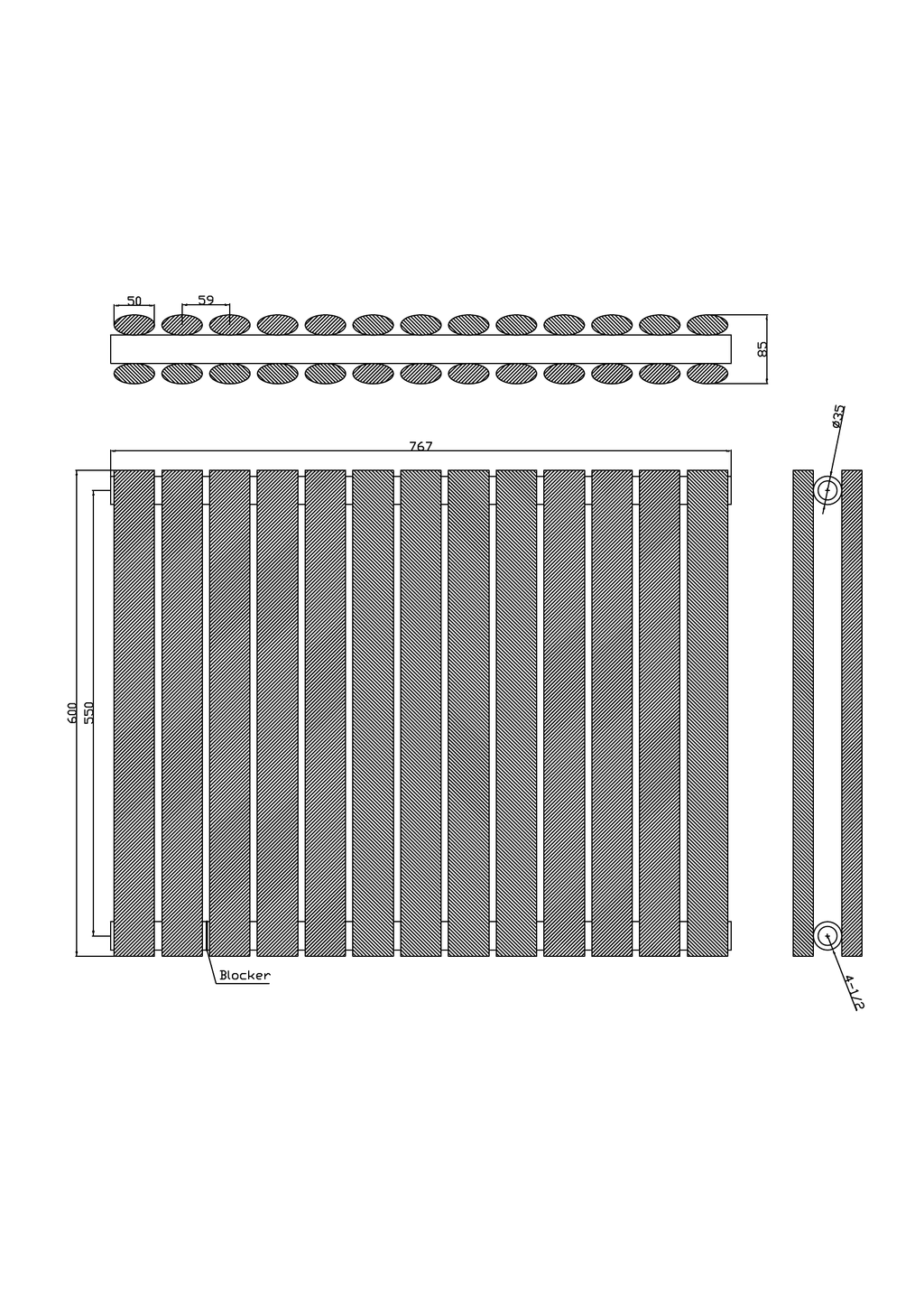 Scudo Apex Horizontal White Double Designer Radiator - technical drawing with dimensions