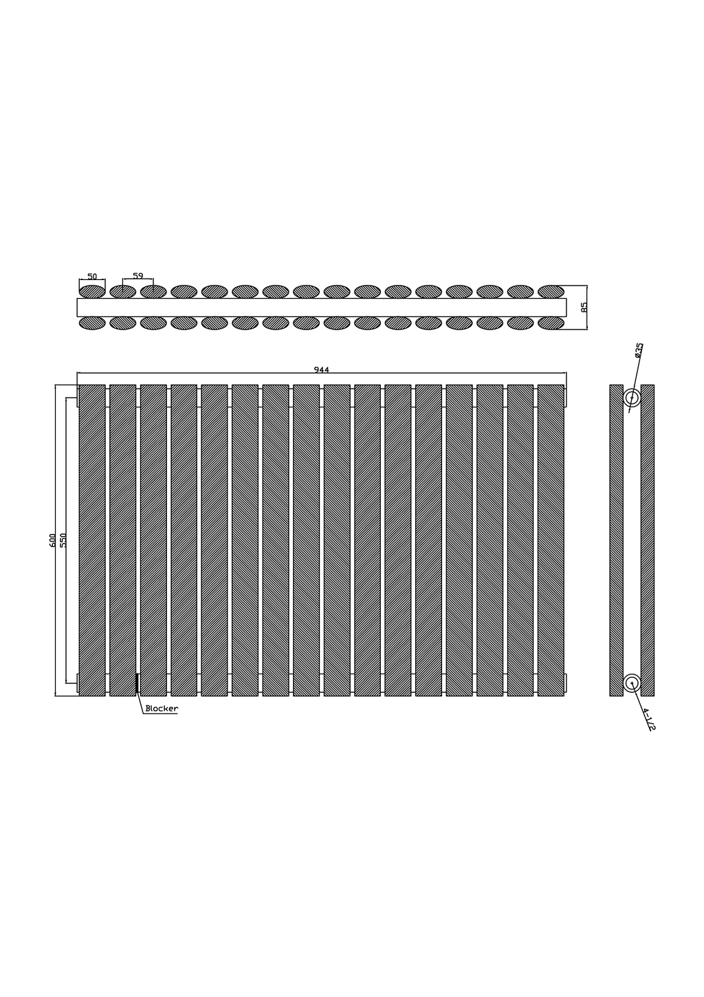 Scudo Apex Horizontal Anthracite Double Designer Radiator - technical drawing with dimensions