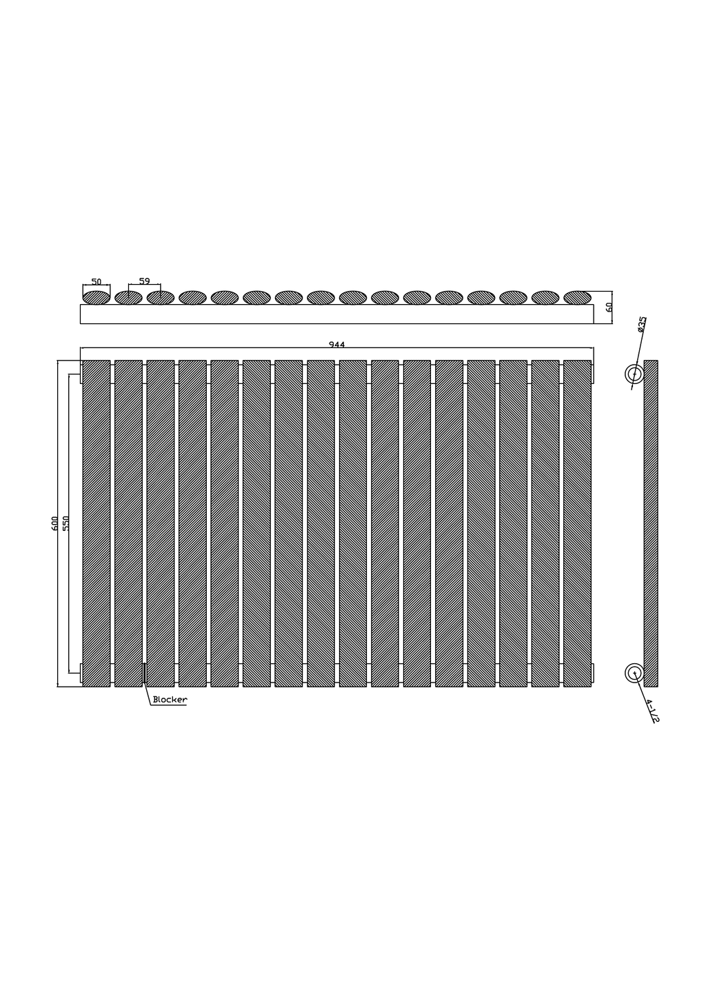 Scudo Apex Horizontal White Designer Radiator - technical drawing with dimensions