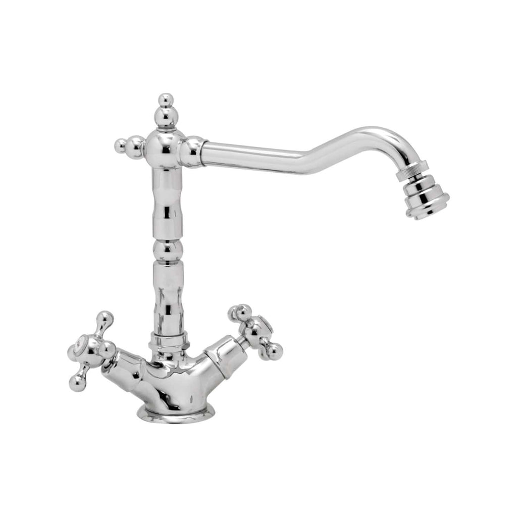 Polished chrome vintage-style kitchen tap with cross handles, suitable for traditional bathroom or kitchen sinks, high-quality Brass construction, easy to install.