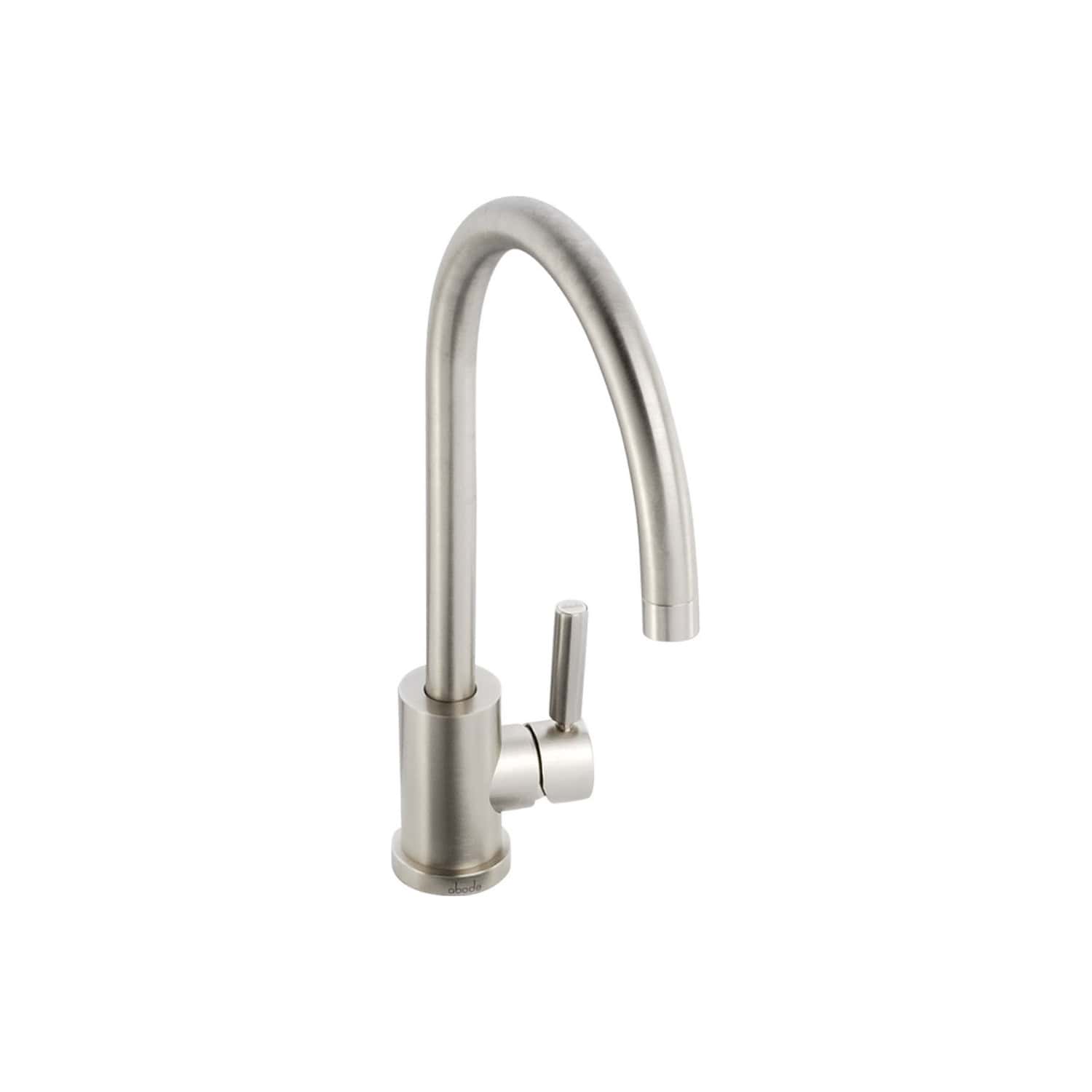 Sleek stainless steel kitchen tap with modern curved design and single lever handle, ideal for contemporary bathroom or kitchen renovation projects. Perfect for durable and stylish water fixtures.
