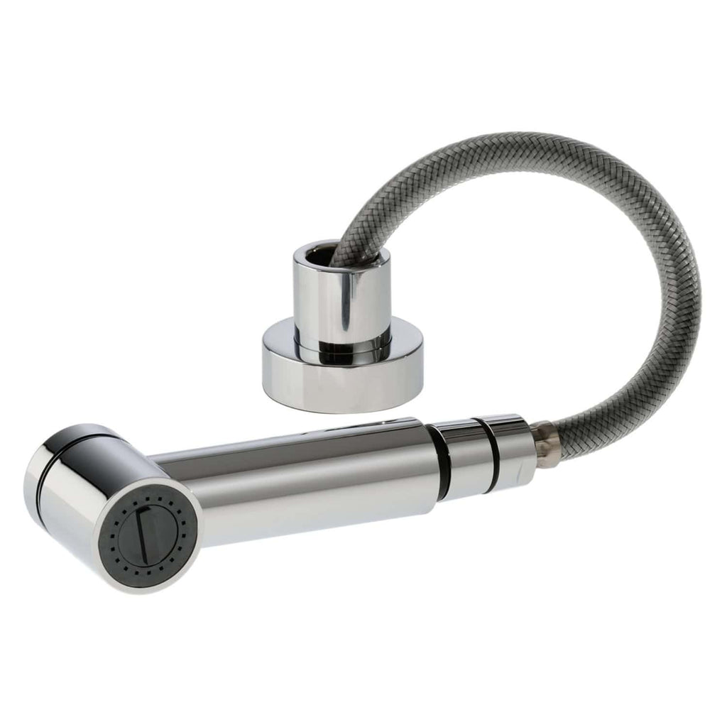 Flexible kitchen tap with a modern, chrome finish and integrated hose for easy water control. Ideal for contemporary kitchens and easy installation.