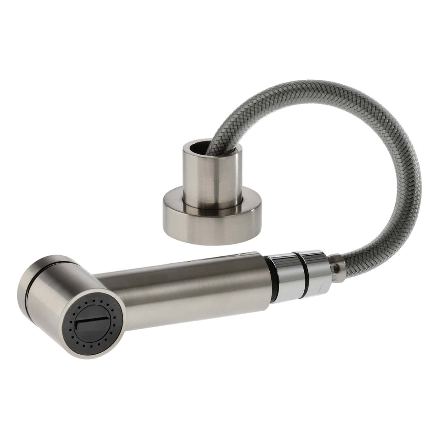 Polished stainless steel flexible kitchen sink tap with modern design for Bubly Bathrooms.