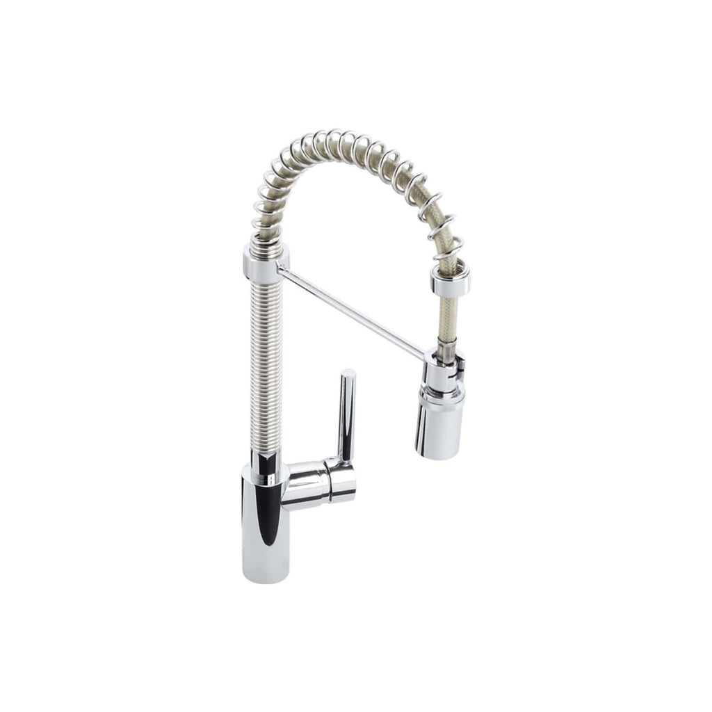 Flexible kitchen sink tap with modern chrome finish and pull-out spray head for convenient cleaning. Ideal for contemporary bathrooms and kitchens seeking functional, stylish fixtures.