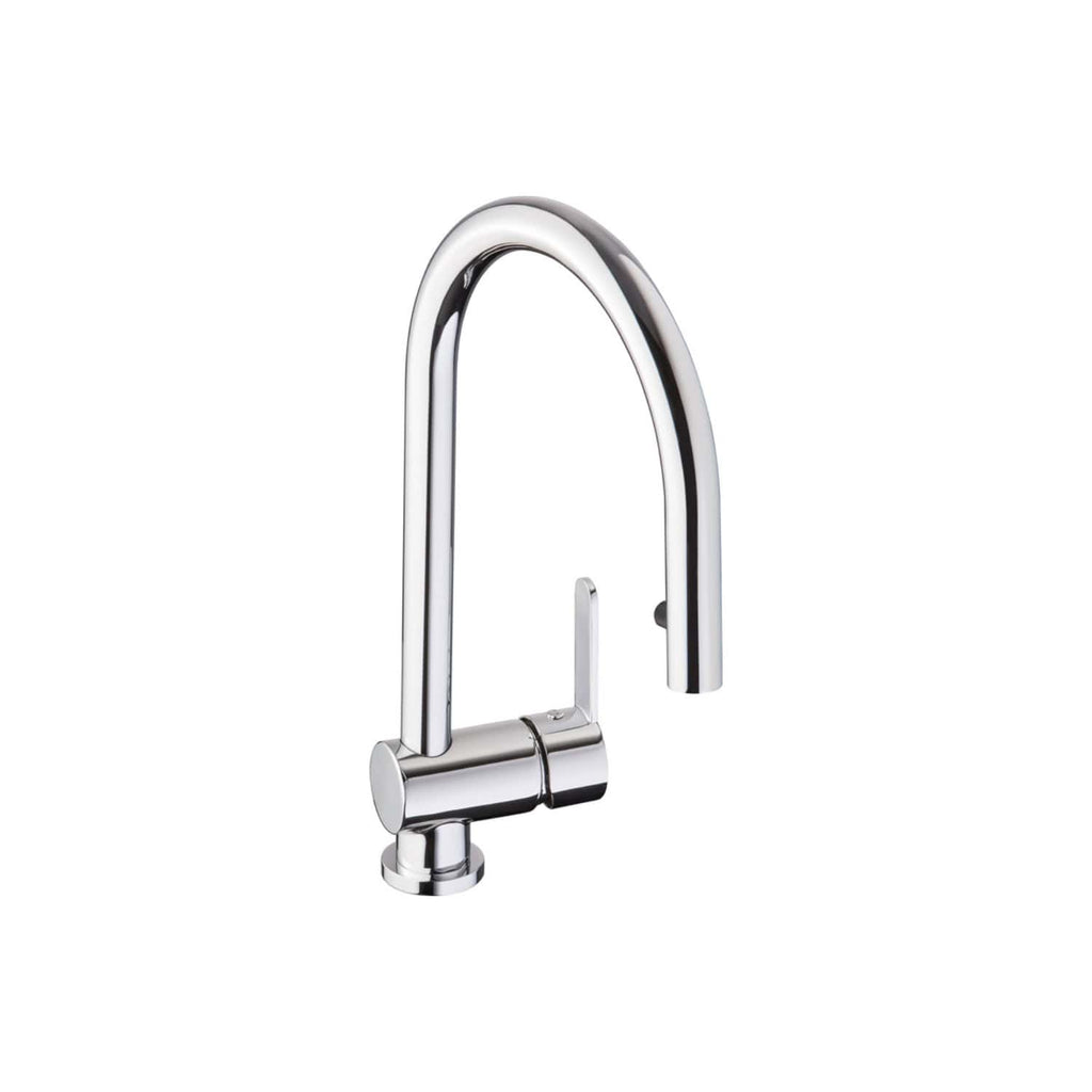 Sleek modern chrome kitchen tap with high arc design, ideal for contemporary bathrooms and kitchens, providing functional style and durability.