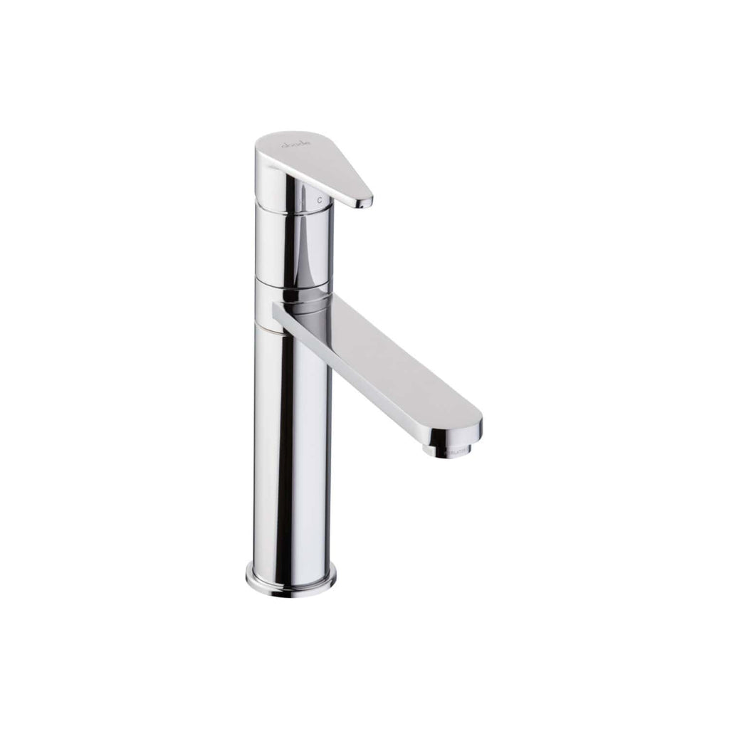 Sleek modern chrome bathroom tap with a minimalist design, ideal for contemporary bathrooms, featuring a single lever for easy temperature control.