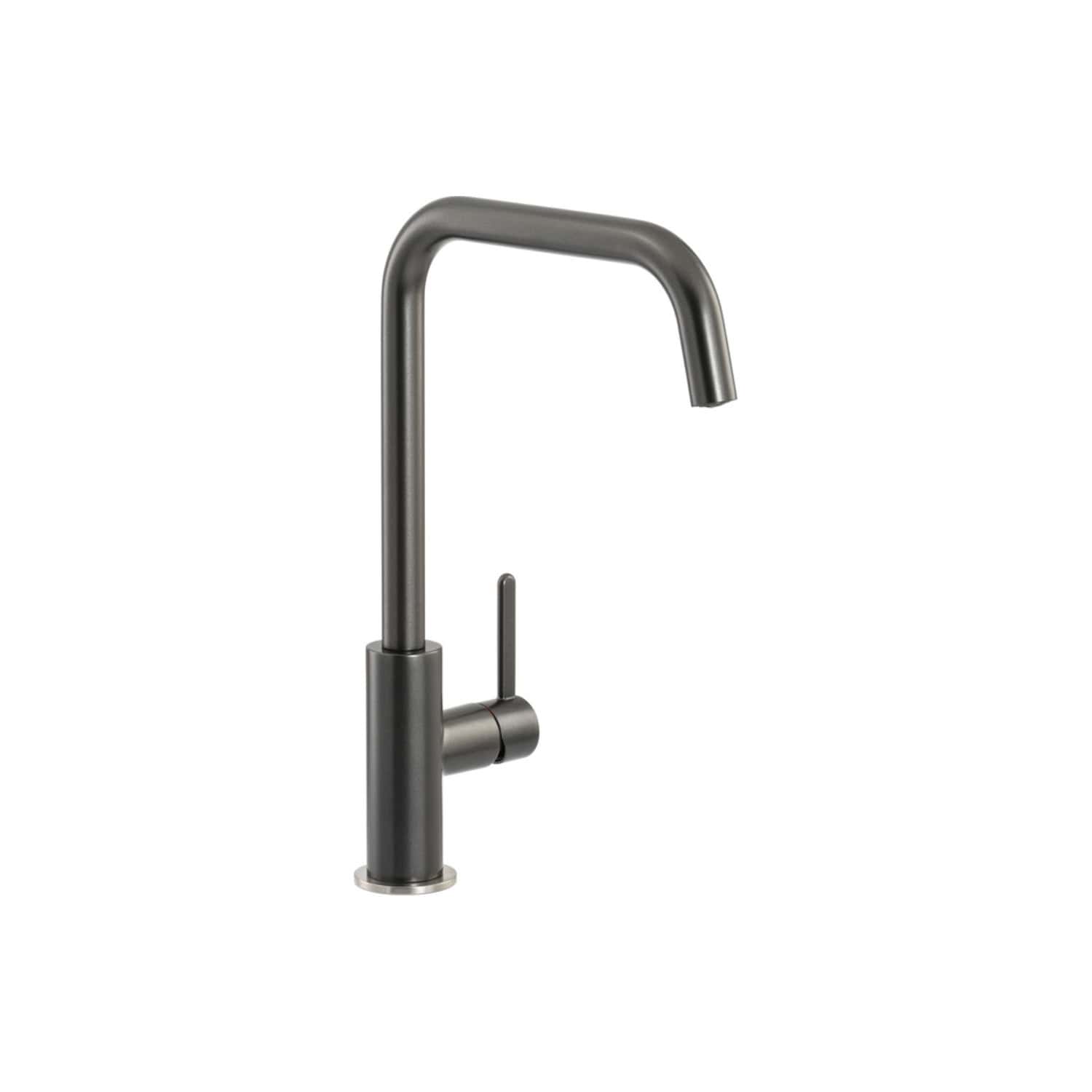 Sleek stainless steel kitchen tap with modern design, high-arc spout and single lever handle for precise water control, ideal for contemporary bathrooms and kitchens.