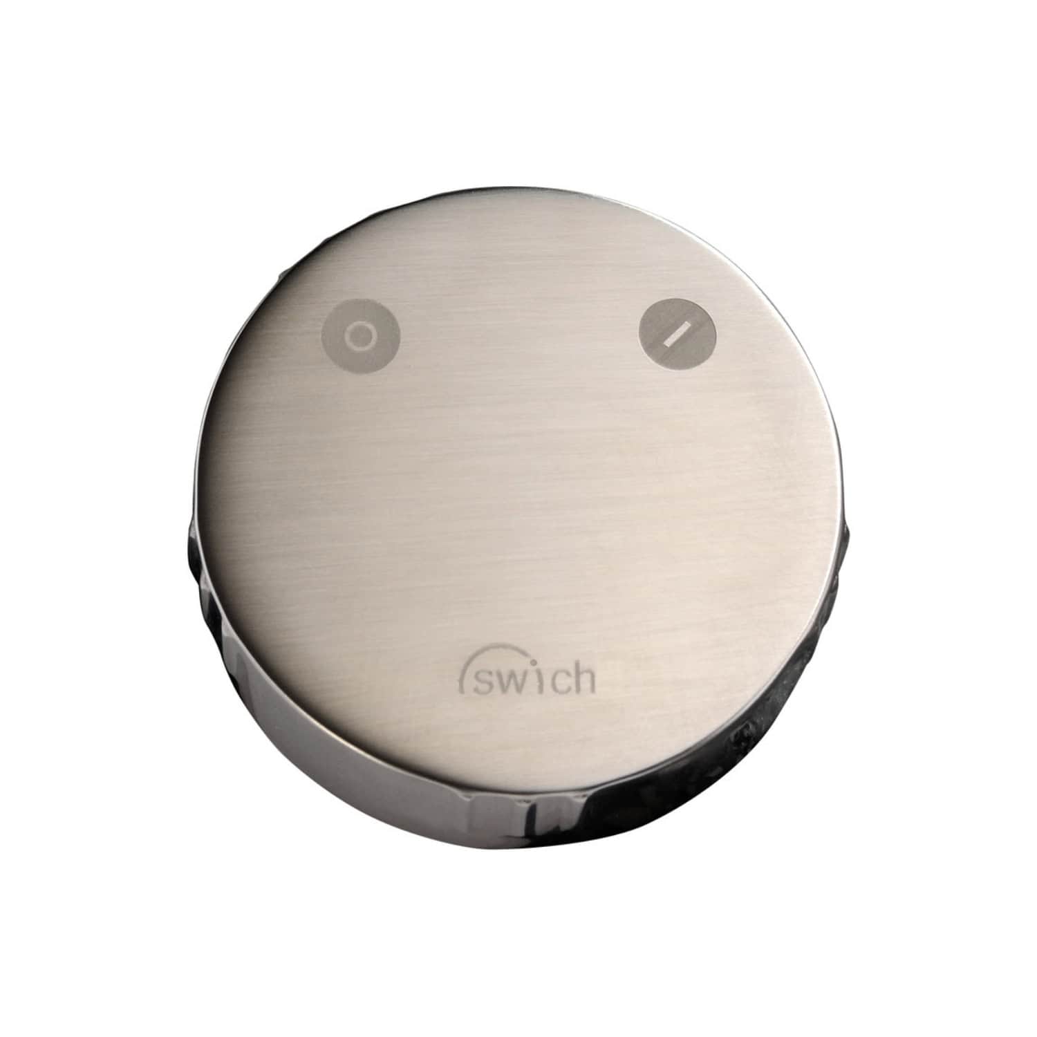 Shiny metallic bath switch with sleek round design, perfect for modern bathrooms, featuring easy-to-use buttons for controlling lighting and temperature. Ideal for contemporary bathroom renovations.