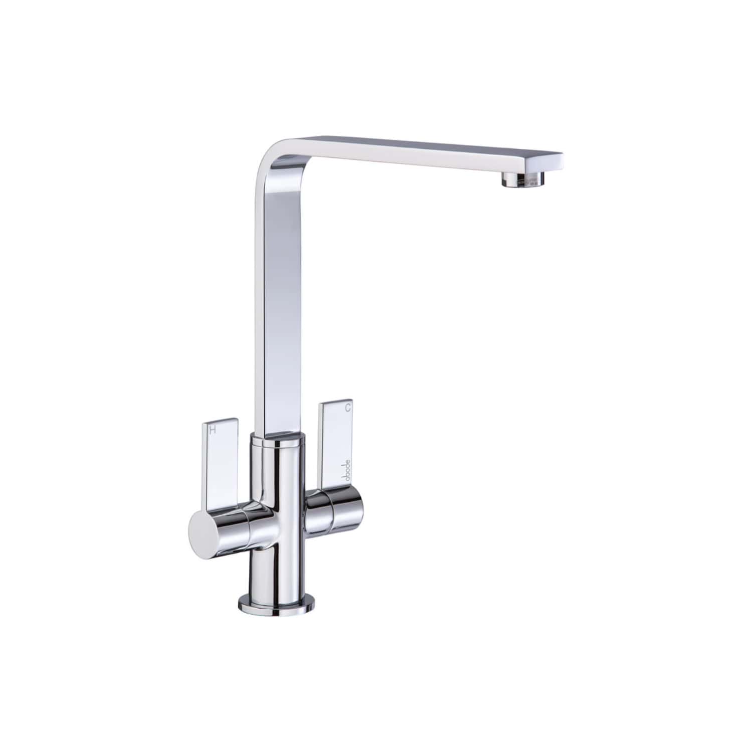 Modern chrome kitchen mixer tap with tall spout and lever handles, perfect for contemporary bathrooms and kitchens, offering sleek design and reliable water control.