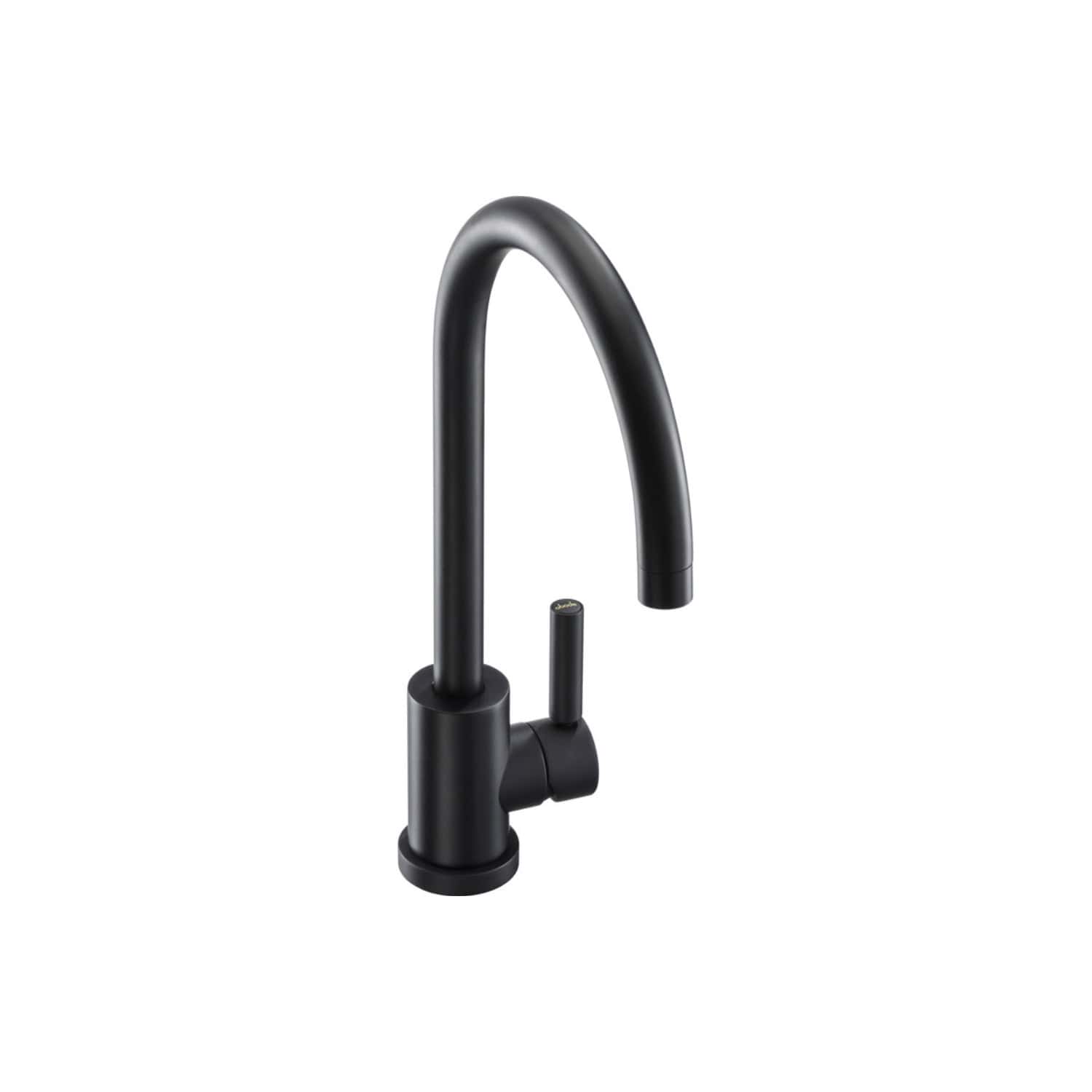 Sleek matte black kitchen tap with high-arc design and single lever handle, ideal for modern kitchen sinks, offering stylish functionality and easy water control.