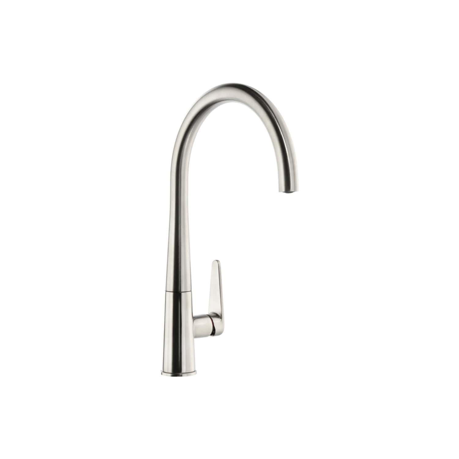 Sleek stainless steel kitchen tap with high-arc spout and one lever handle, ideal for modern bathroom or kitchen fixtures. Perfect for contemporary Bubly bathrooms with premium design.