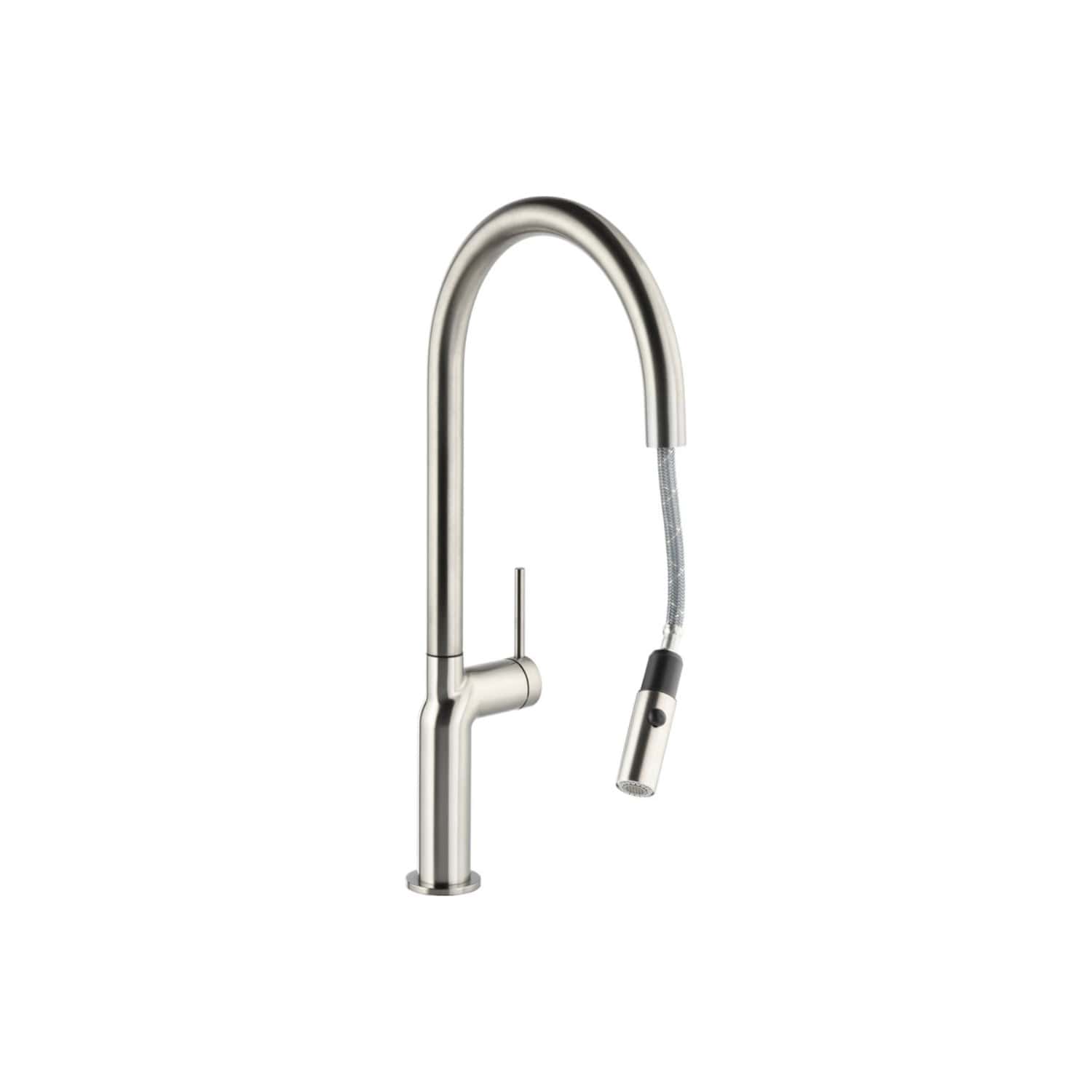 Sleek stainless steel kitchen sink mixer tap with pull-out spray, modern design, ideal for contemporary kitchens, durable and easy to use. Perfect for Bubly Bathrooms.