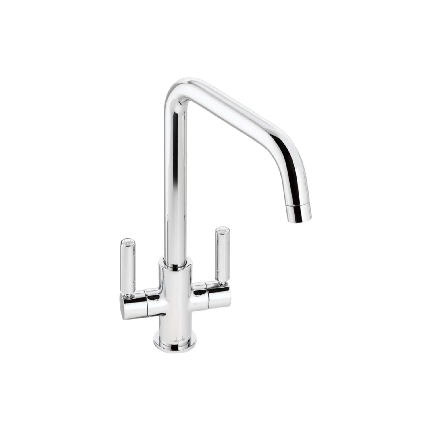 Sleek chrome kitchen sink tap with dual handles and high-arc spout, ideal for modern bathroom or kitchen remodels. Durable, stylish design perfect for contemporary homes.