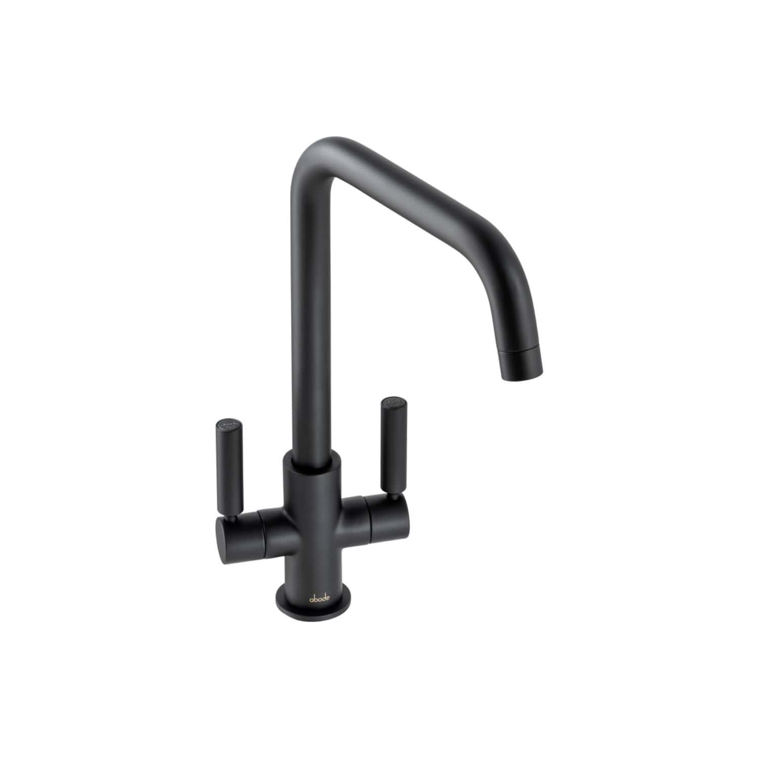 Sleek black kitchen tap with a modern matte finish, featuring dual handles for precise water control, ideal for contemporary bathroom or kitchen upgrades.