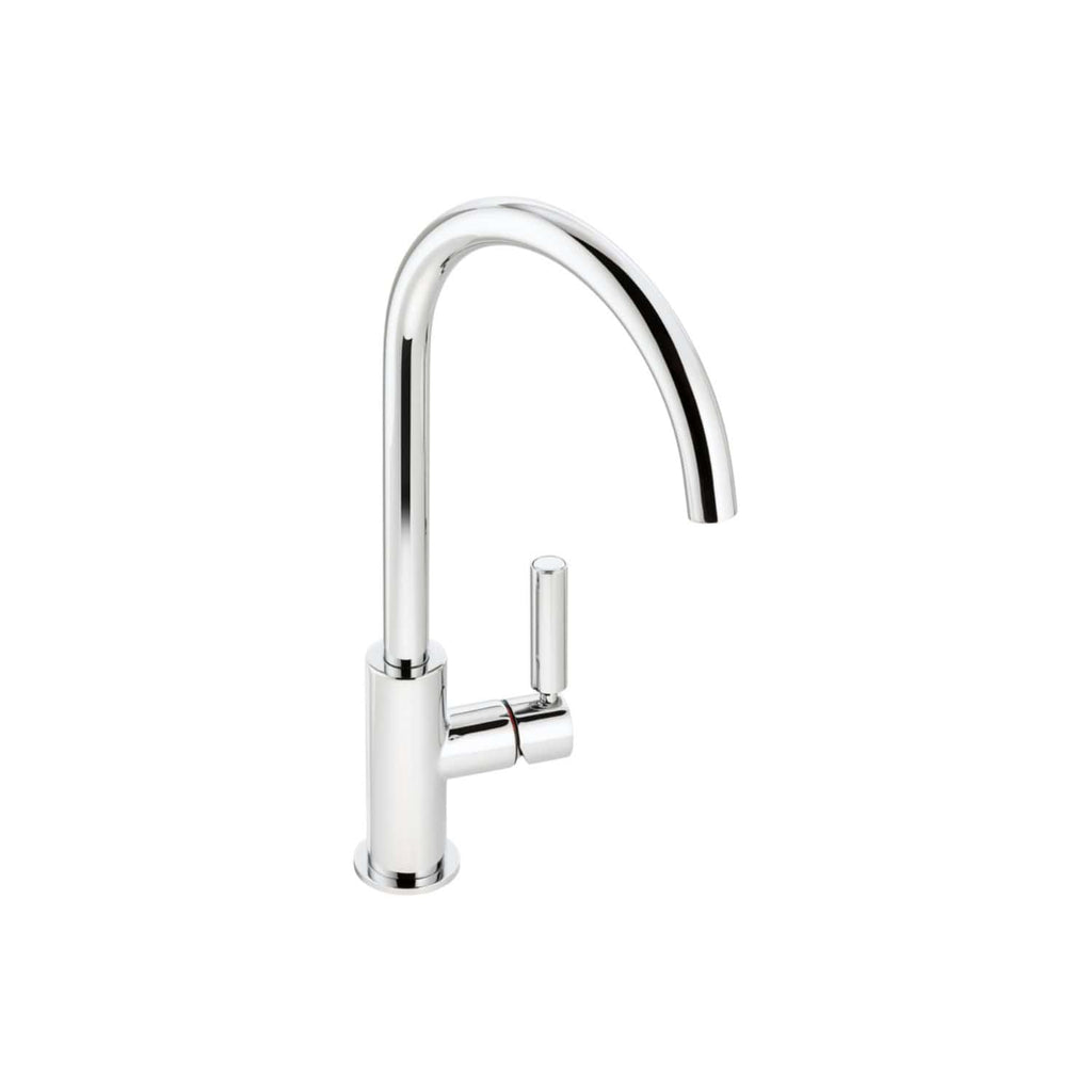 Sleek chrome kitchen tap with high-arc spout and single lever control, perfect for modern bathroom and kitchen sink installations. Durable and stylish design enhances any contemporary space.