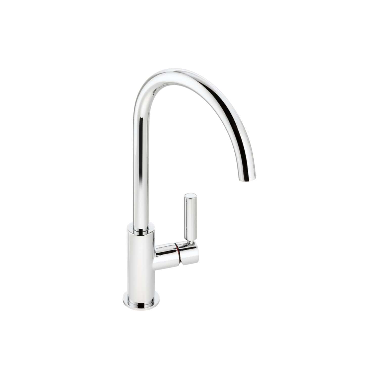 Sleek chrome kitchen tap with high-arc spout and single lever control, perfect for modern bathroom and kitchen sink installations. Durable and stylish design enhances any contemporary space.
