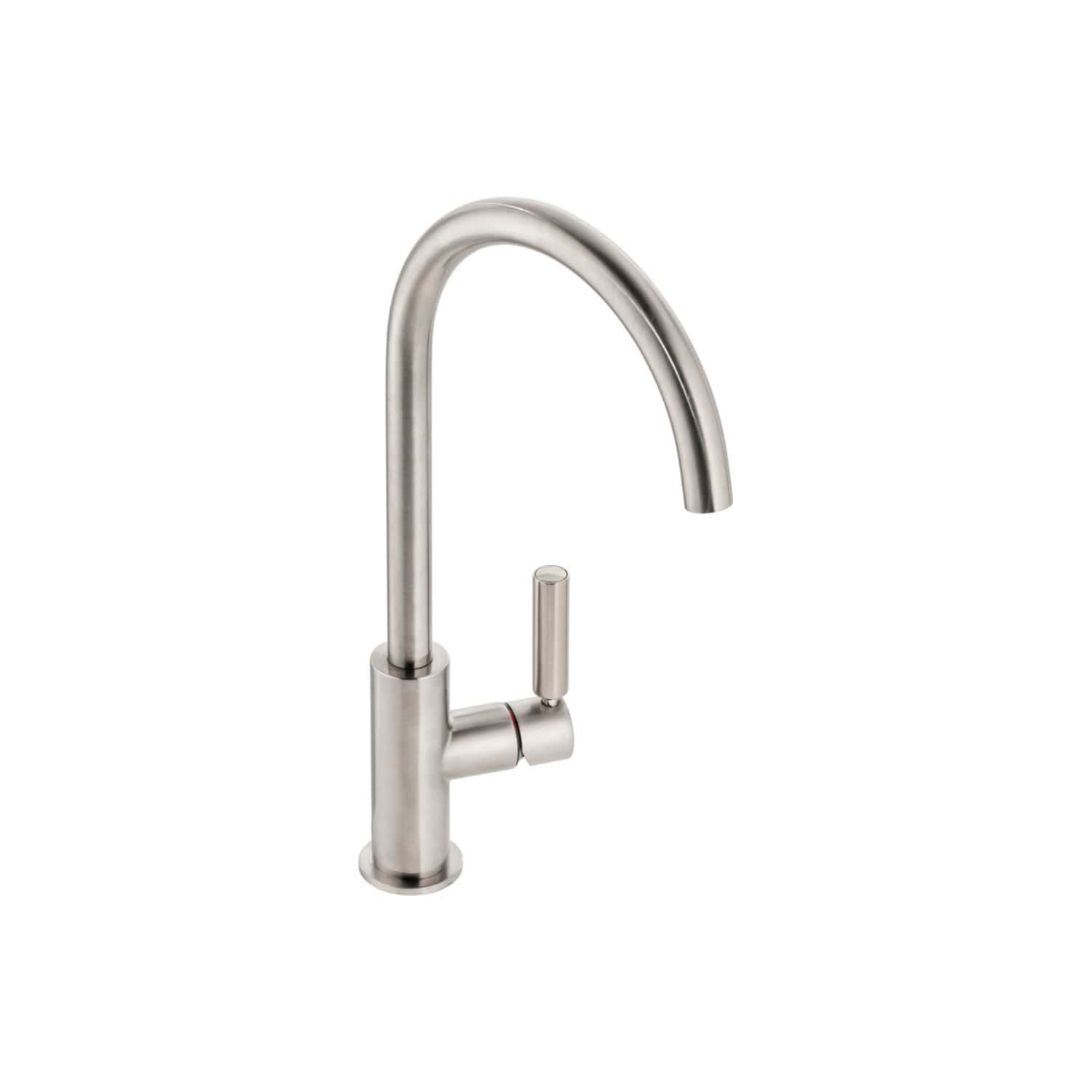Sleek stainless steel kitchen tap with high-arc spout and single lever handle, ideal for modern bathroom or kitchen renovation projects. Durable, stylish, and easy to use.