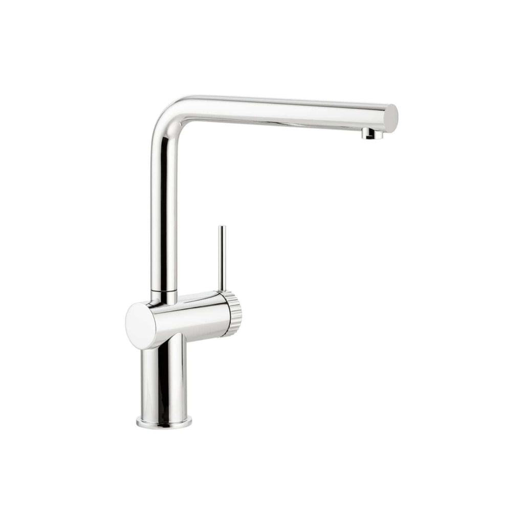 Sleek modern chrome kitchen tap with high-arc spout and single lever control, ideal for contemporary bathrooms and kitchens.