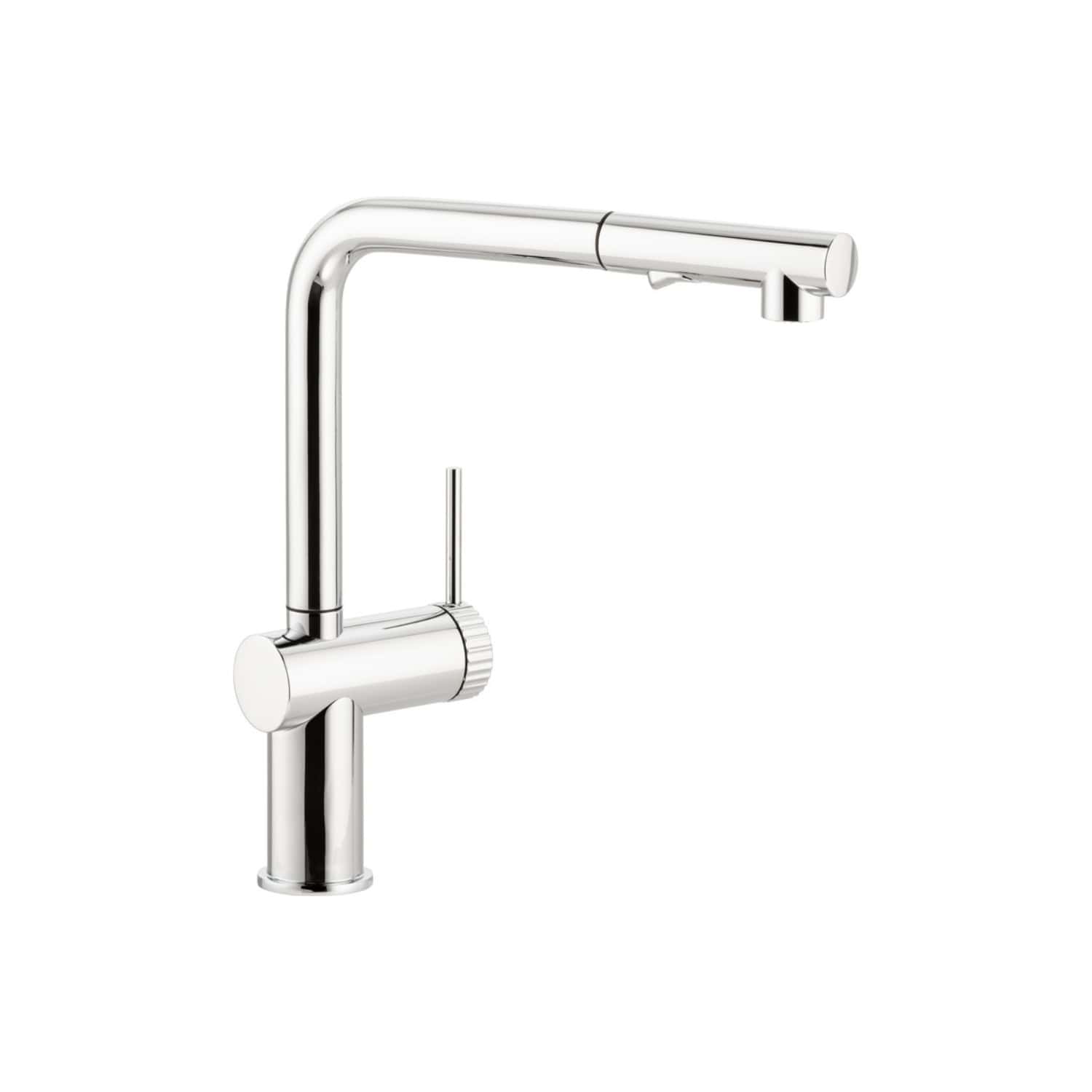 Sleek modern chrome kitchen tap with pull-out spray for contemporary bathroom and kitchen installations. Durable, stylish, and easy to operate, perfect for upgrading your bathroom or kitchen sink.