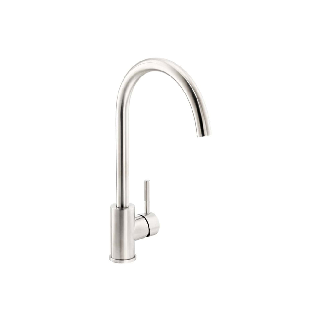 Sleek stainless steel kitchen tap with modern curved design and single lever for precise control, ideal for contemporary bathrooms and kitchens. Perfect for stylish and functional water fixtures.