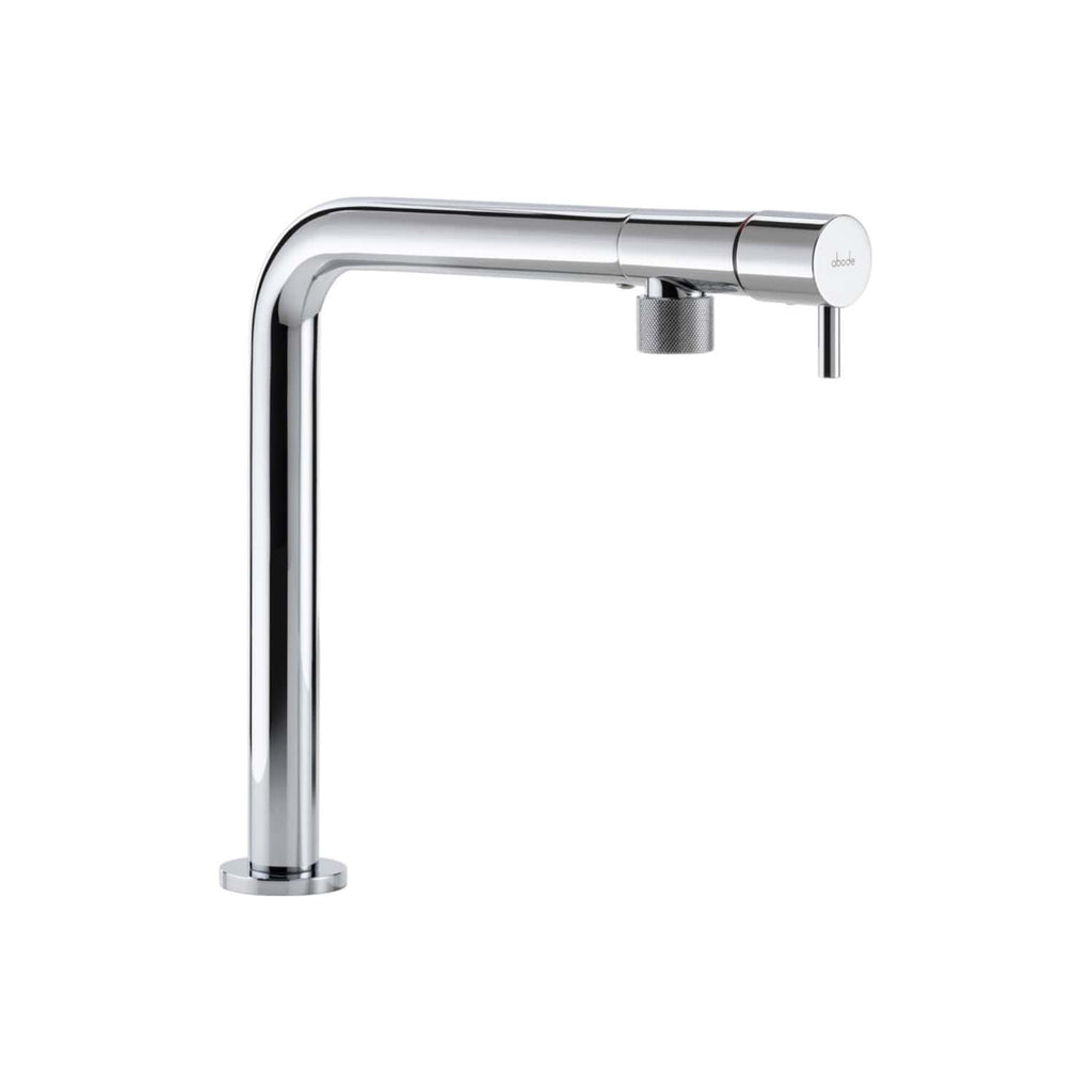 Sleek modern chrome kitchen or bathroom tap with minimalist design, featuring a single lever handle for easy water control and a contemporary aesthetic for stylish bathroom upgrades.