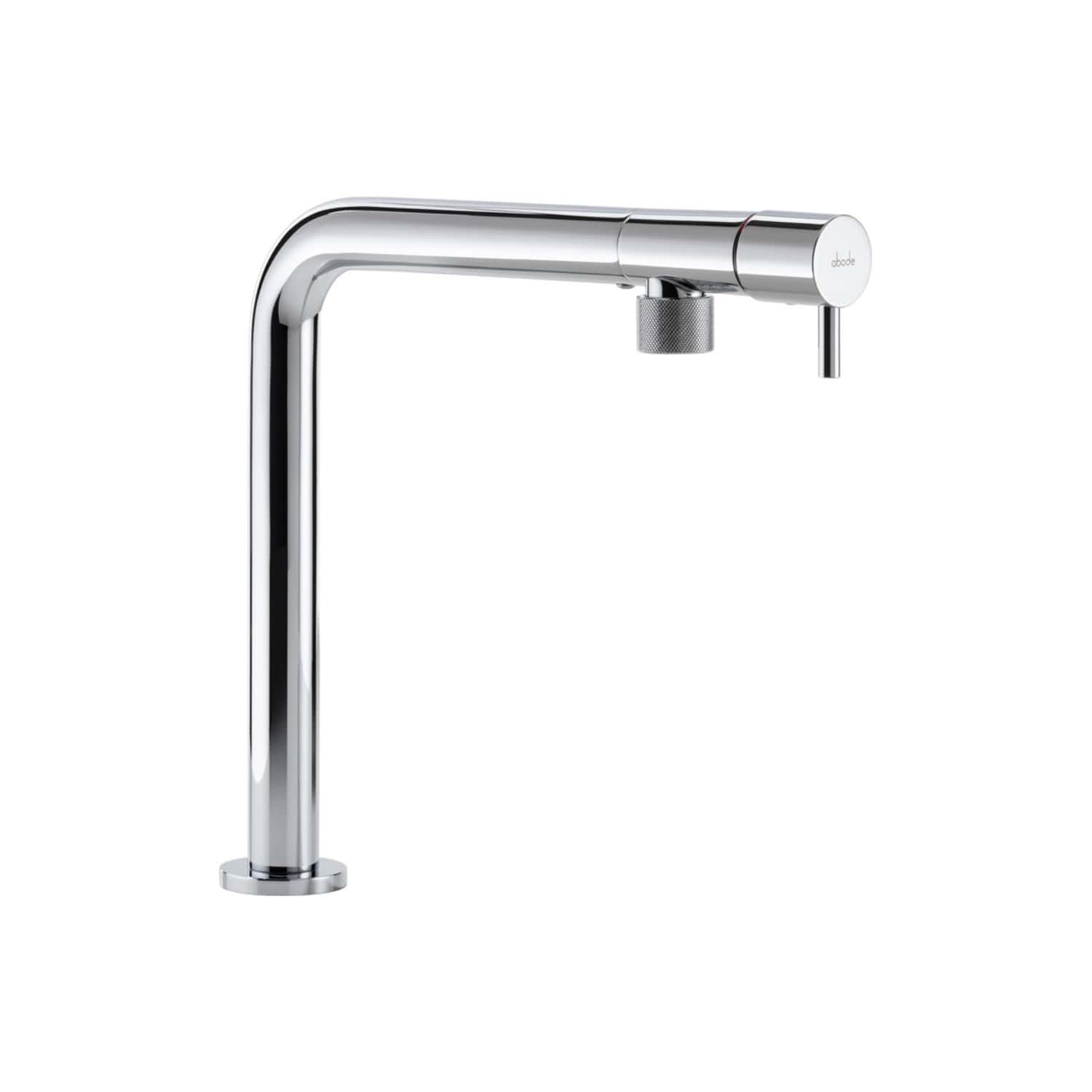 Sleek modern chrome kitchen or bathroom tap with minimalist design, featuring a single lever handle for easy water control and a contemporary aesthetic for stylish bathroom upgrades.