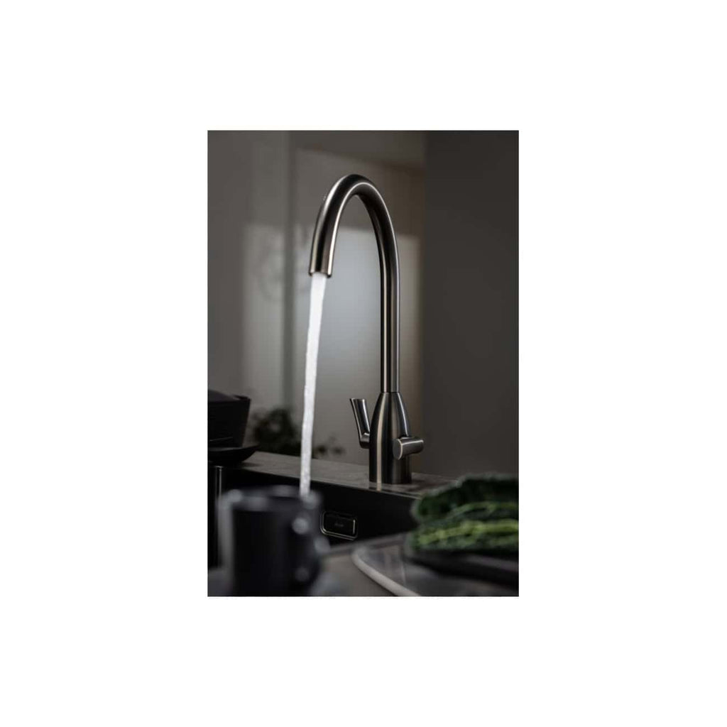 Shiny stainless steel kitchen tap with water flowing, modern bathroom sink fixture. perfect for contemporary bathrooms and kitchens, stylish and functional bubly bathrooms design.