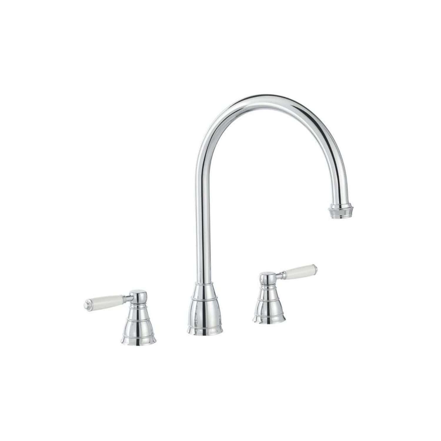 Polished chrome bathroom kitchen tap with dual handles, vintage style, high arc spout, ideal for traditional or contemporary plumbing fixtures.