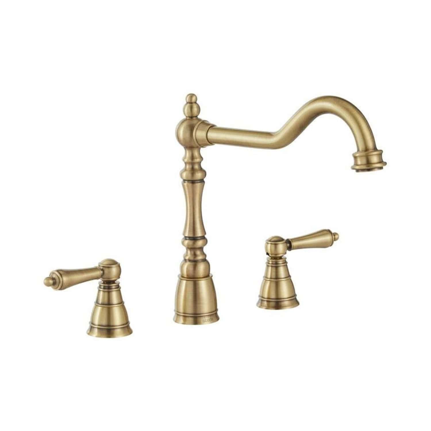 Elegant brass bathroom faucet with dual handles and high-arc spout, perfect for classic and vintage-style bathrooms for enhanced functionality and timeless design.