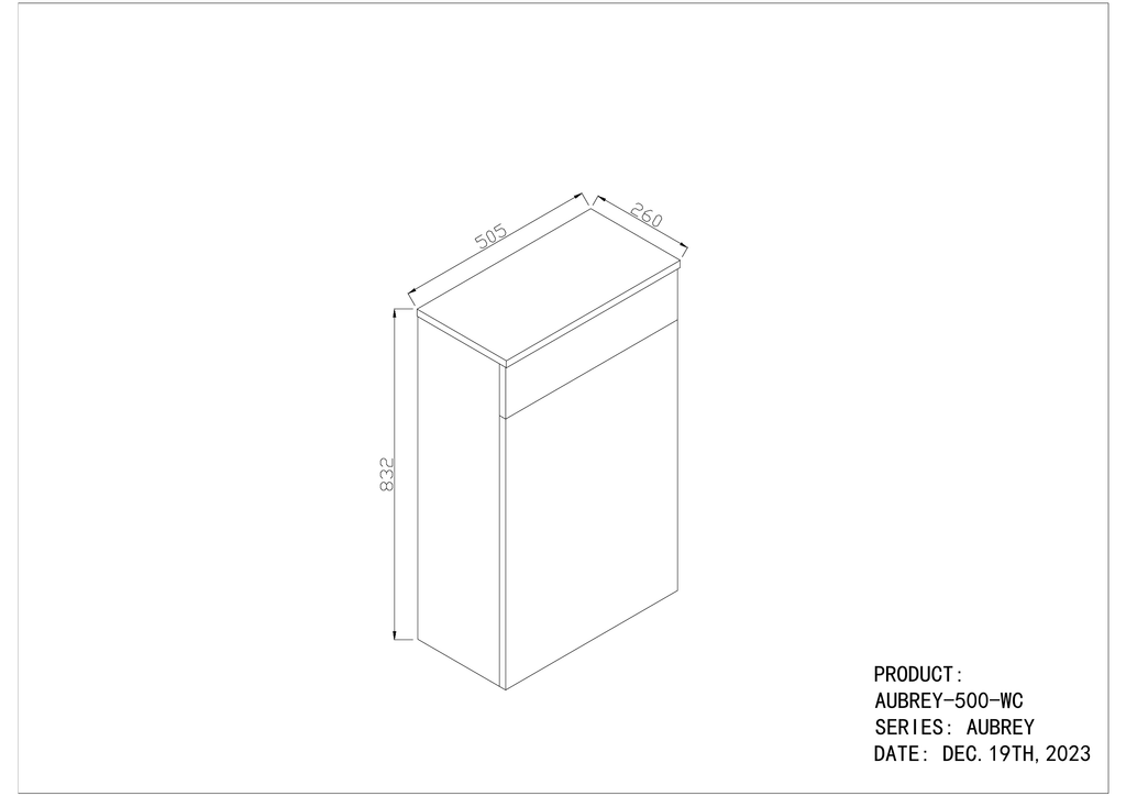 Scudo Aubrey 500mm Floor standing Wc Unit - technical drawing with dimensions