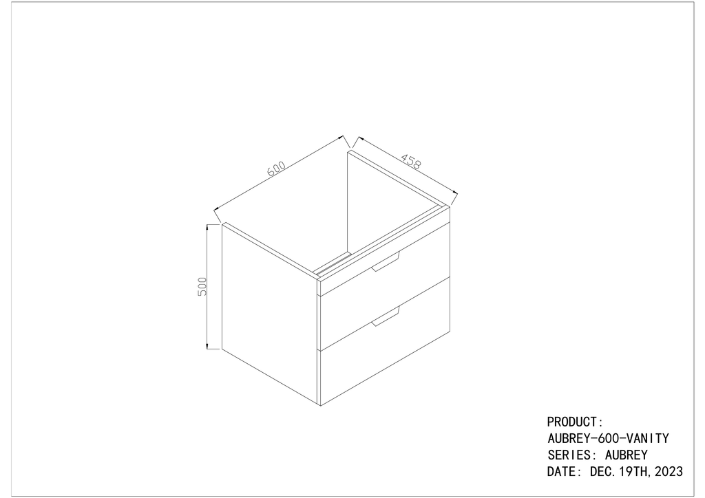 Scudo Aubrey 590mm Wall Hung Vanity Unit With Basin - technical drawing with dimensions