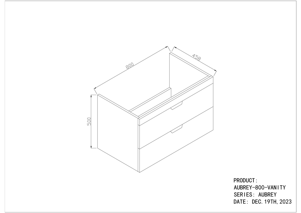 Scudo Aubrey 800mm Wall Hung Vanity Unit With Basin - technical drawing with dimensions