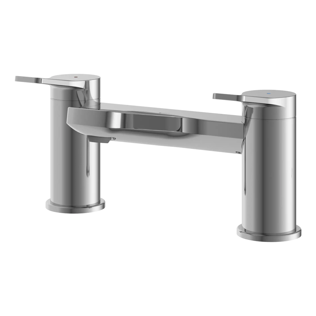 Modern chrome bathroom mixer tap with sleek design and dual handles, ideal for contemporary bathrooms. Perfect for ensuring efficient water control and style in your bathroom renovation.