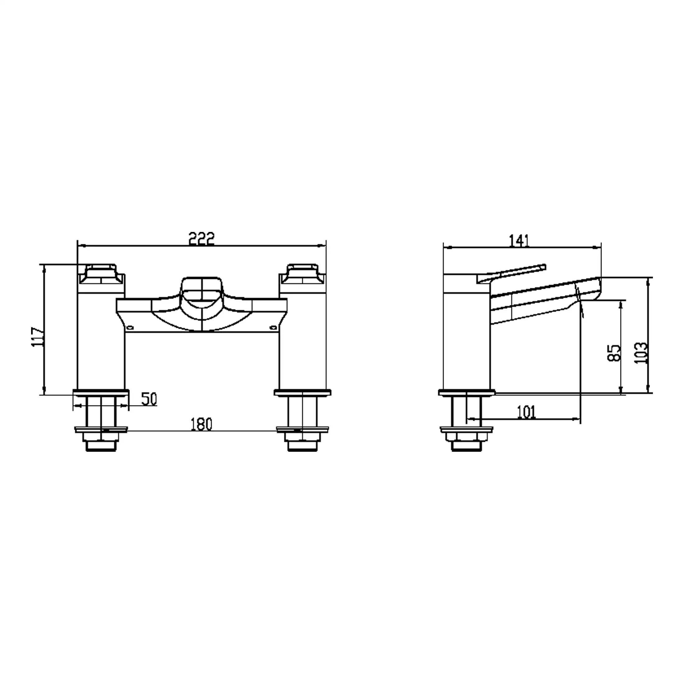High-quality technical drawing of a modern bathroom sink with detailed measurements and specifications, ideal for bathroom renovation and plumbing projects.