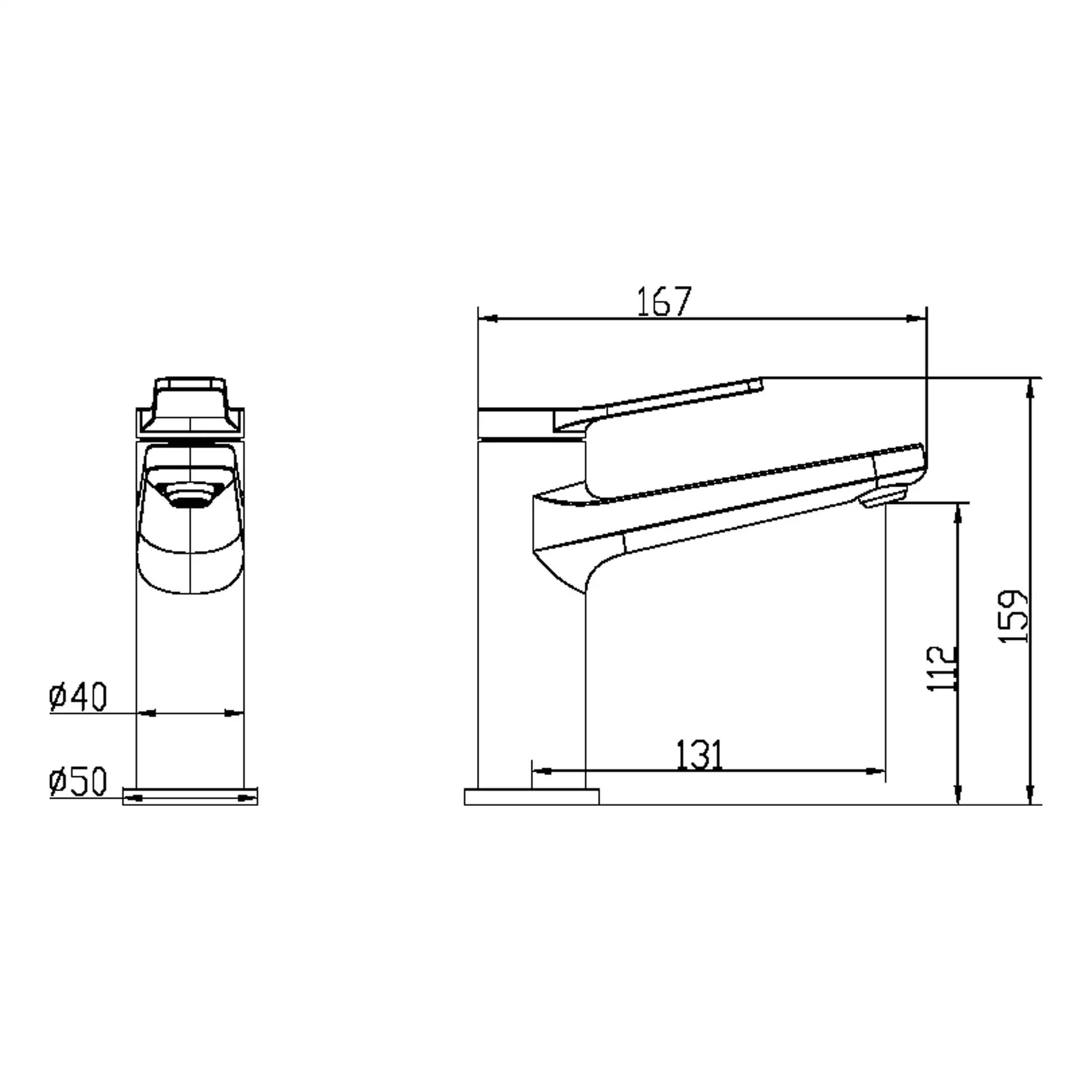 High-quality technical design of a modern bathroom faucet with detailed measurements, perfect for bathroom renovation and plumbing projects.