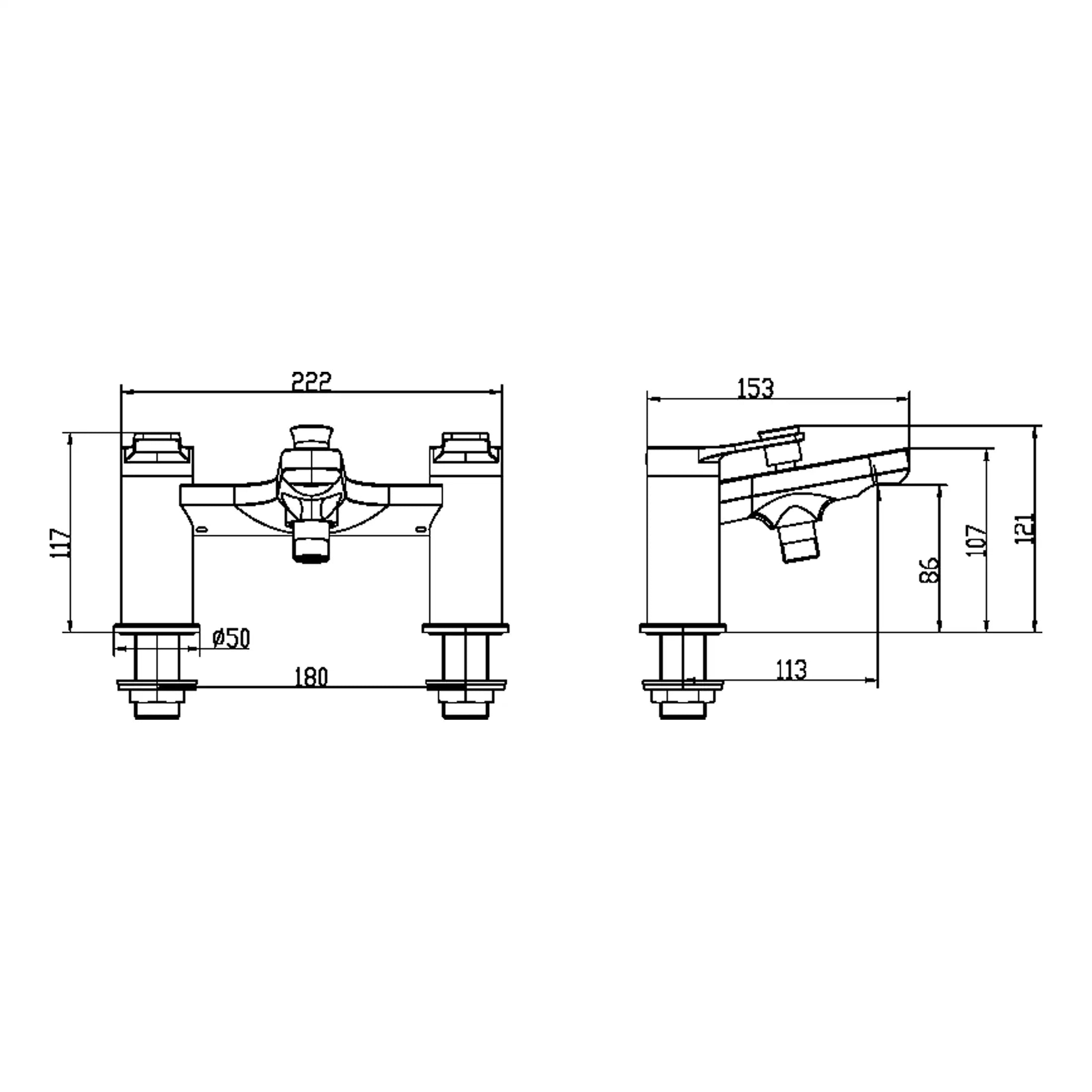 High-quality technical plumbing drawing of vintage-style bathroom tap with measurements for installation, showcasing detailed dimensions and design features.